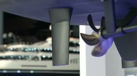 Propeller slowly moving on stand at Monaco Yacht Show  Stock Footage 43319915