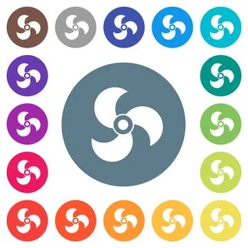 Propeller solid flat white icons on round color backgrounds 库存插图