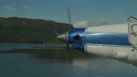 Propeller starting up on float plane in Alaska Stock Footage 195020628