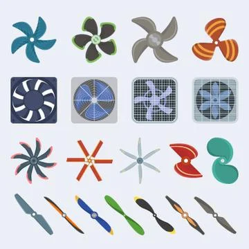 Propellers fan vector icons isolated object boat and plane equipment propeller Stock Illustration