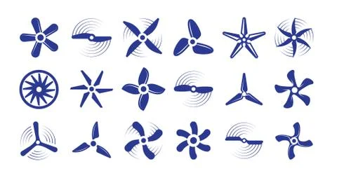 Propellers large set. Retro modern coolers turbine rotary helicopter blades a Stock Illustration