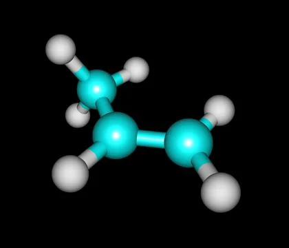 Propene (propylene) molecular structure on black background Stock Illustration