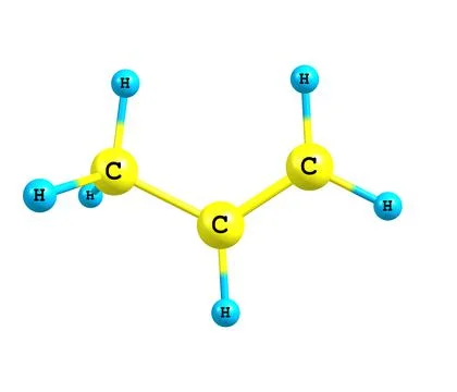 Propene (propylene) molecular structure on white background Stock Illustration