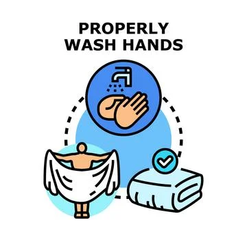 Proper hand washing and drying hygiene concept Stock Illustration