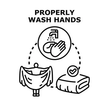 Proper hand washing and drying hygiene concept Stock Illustration