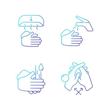 Proper handwashing gradient linear vector icons set 스톡 일러스트