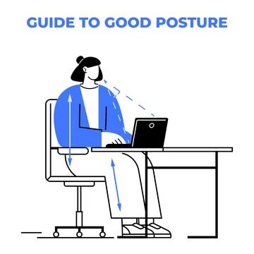 Proper Sitting Posture for Computer Use to Ensure Comfort and Health Stock Illustration