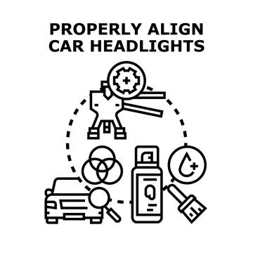 Properly aligning car headlights for safe driving and maintenance Stock Illustration