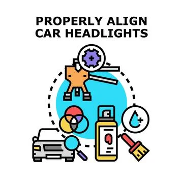 Properly aligning car headlights for safe driving and maintenance Stock Illustration