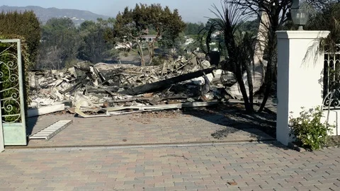 Properties burnt due to the Woolsey Fire - 2018 Stock Footage 98945799