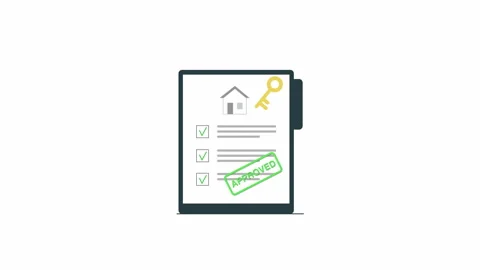 Property Approval Document Animation with Approved Stamp and Key Vidéo 334688812
