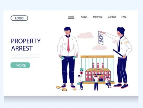 Property arrest vector website landing page template Stock Illustration