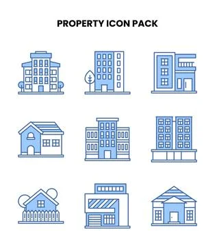 Property Blue Set Icons Pack Stock Illustration