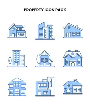 Property Blue Set Icons Pack Stock Illustration