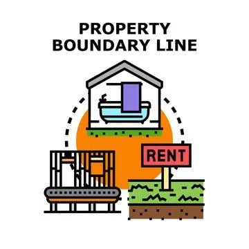 Property boundary line separating house and land Stock-Illustration