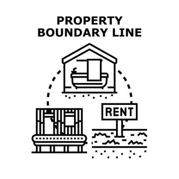 Property boundary line separating house and land Stock Illustration