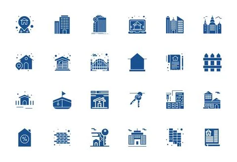 Property Complete Vector Package with 24 256x256 Filled PIXEL Perfect Icons Stock Illustration