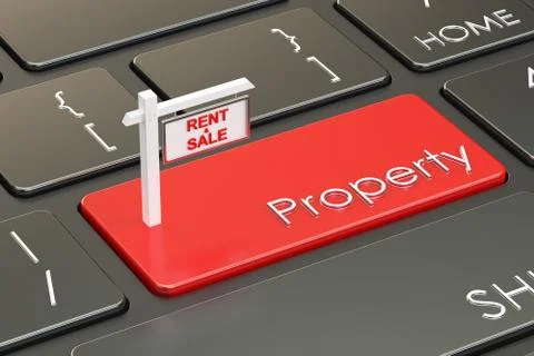 Property concept on keyboard button, 3D rendering Illustrazione stock