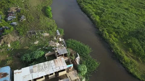 Property Damage After Severe Flood From Nearby River, Aerial 4k Video stock 135361914