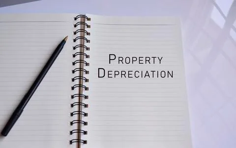 Property depreciation text on a notepad with reflection of window glass Foto stock