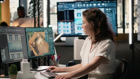 Property developer analyzing real estate blueprints and infrastructure design Stock Footage 316641351