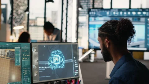 Property developer analyzing real estate projects with AI driven data science Stock Footage 316643845