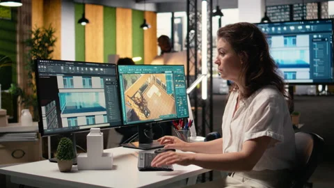 Property developer analyzing real estate blueprints and infrastructure design Stock Footage 316644271