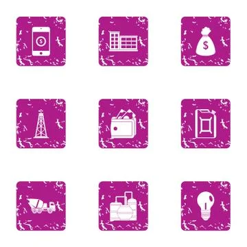 Property developer icons set, grunge style Stockillustratie