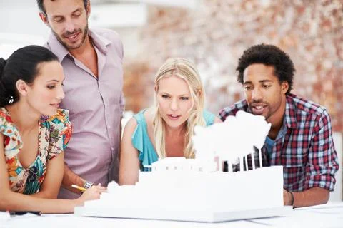 Property development, review or team in agency with model, collaboration or.. Stock Photos