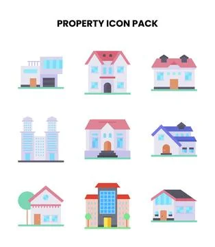 Property Flat Bundle Icons Pack Ilustración de archivo