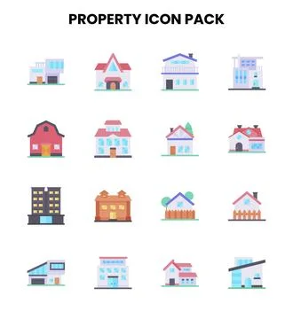 Property Flat Bundle Icons Pack Stock Illustration