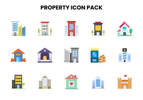 Property Flat Collection Icons Pack 스톡 일러스트