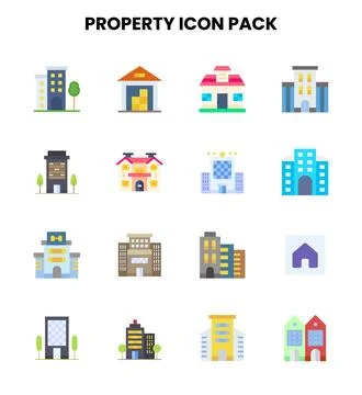 Property Flat Collection Icons Pack Ilustración de archivo