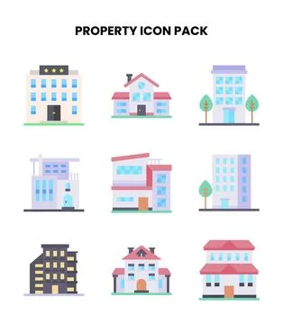 Property Flat Collection Icons Pack Stock Illustration