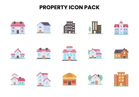 Property Flat Set Icons Pack Stock Illustration