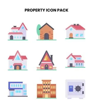 Property Flat SVG Icons Pack Stock Illustration