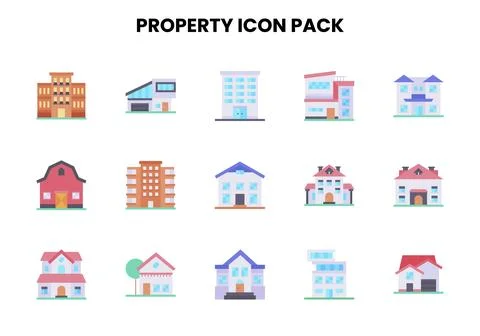 Property Flat Vector Icons Pack Stock Illustration