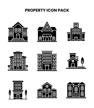Property Glyph Icons Pack Stock Illustration
