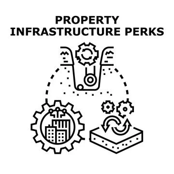 Property infrastructure perks improving urban development benefits Stock Illustration