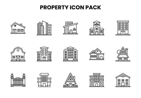 Property Line Design Icons Pack Stock Illustration