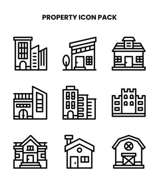 Property Line Icons Pack Stock Illustration