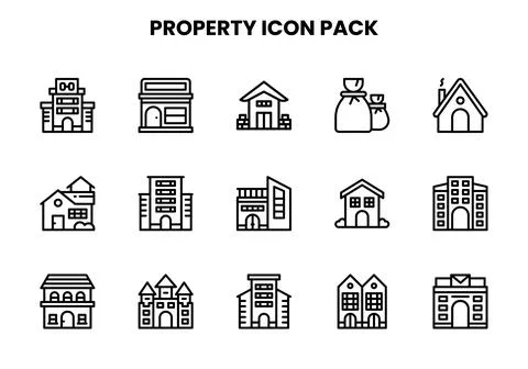 Property Line Set Icons Pack Stock Illustration