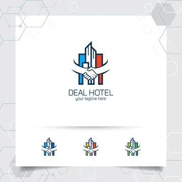 Property logo design vector with concept of deal and hand shake. Stock Illustration