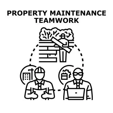 Property maintenance team working together successfully Stock Illustration