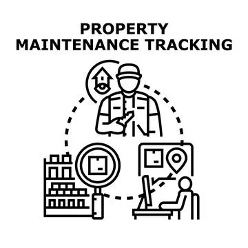 Property maintenance tracking concept managing facility operations Stock Illustration
