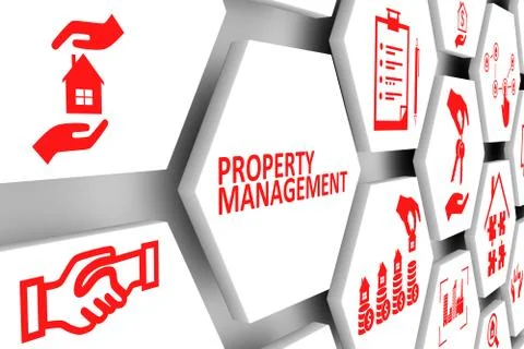 PROPERTY MANAGEMENT concept cell background 3d illustration Stock Illustration