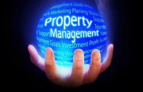 Property Management globe in hand blue,concept background isolated business Stock Illustration