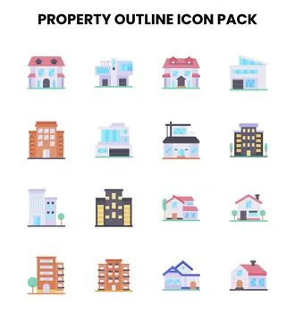 Property Outline Flat Icons Pack Stock Illustration