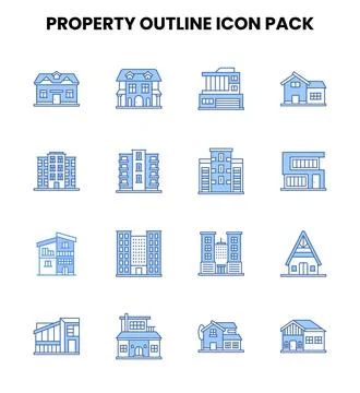 Property Outline Two Colour Design Icons Pack Stock Illustration