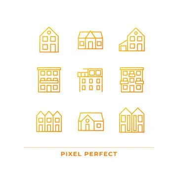 Property purchase pixel perfect gradient linear vector icons set Stock Illustration
